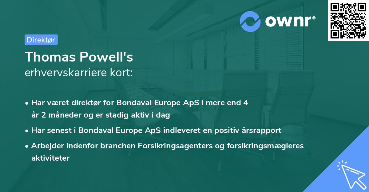 Thomas Powell's erhvervskarriere kort