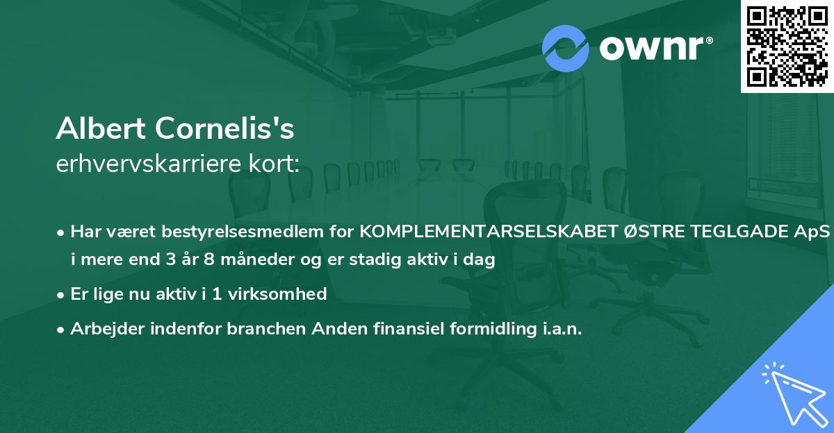Albert Cornelis's erhvervskarriere kort