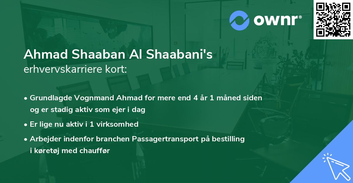 Ahmad Shaaban Al Shaabani's erhvervskarriere kort