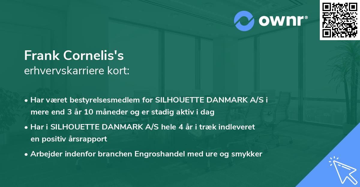 Frank Cornelis's erhvervskarriere kort