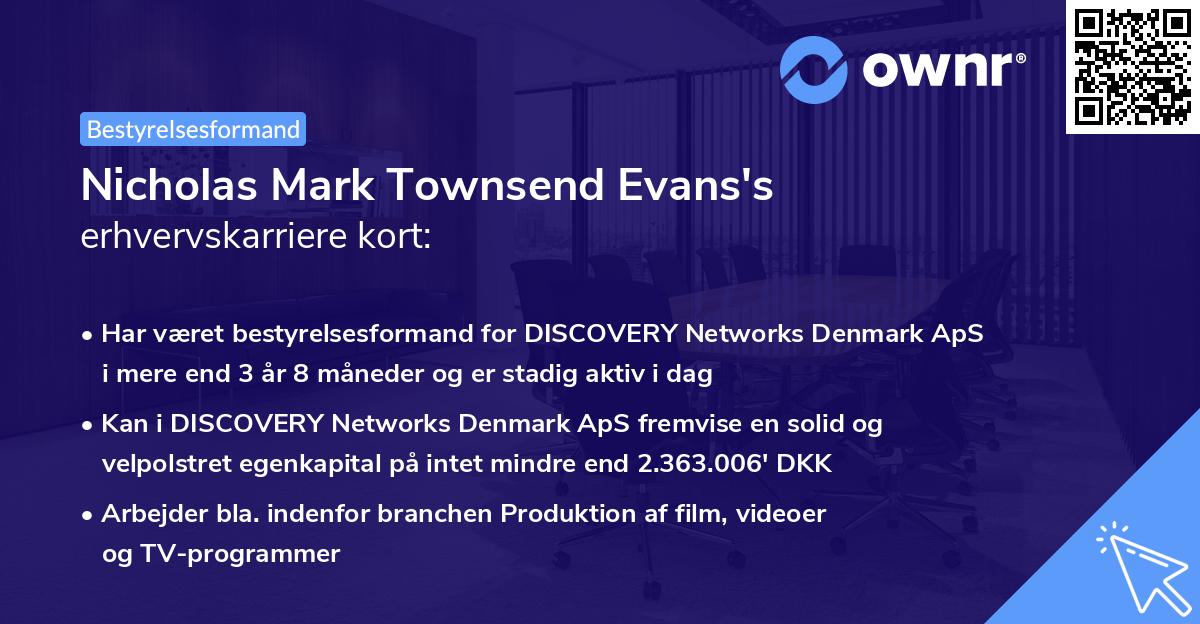 Nicholas Mark Townsend Evans's erhvervskarriere kort