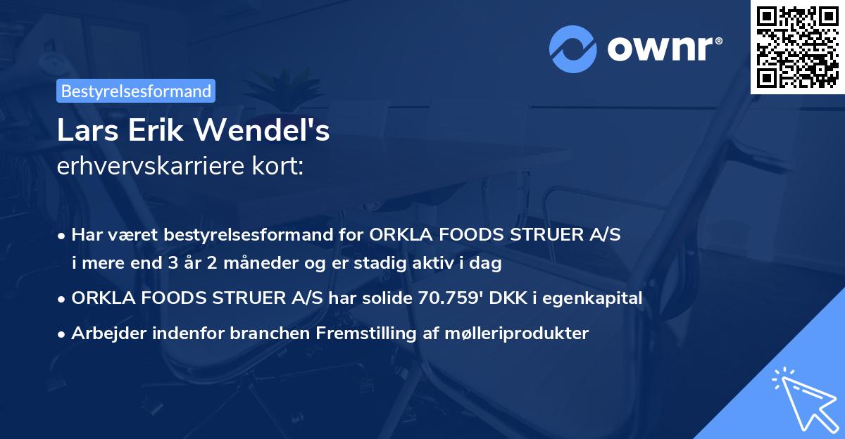 Lars Erik Wendel's erhvervskarriere kort