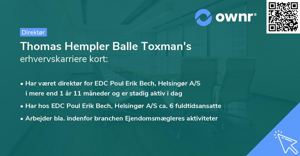 Thomas Hempler Balle Toxman's erhvervskarriere kort