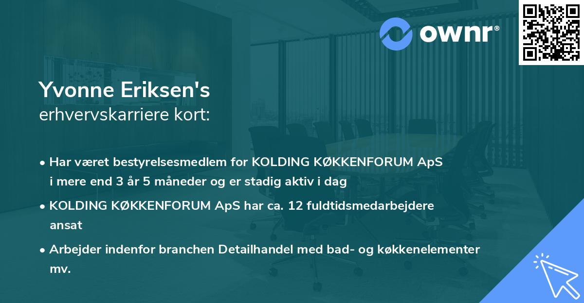 Yvonne Eriksen's erhvervskarriere kort