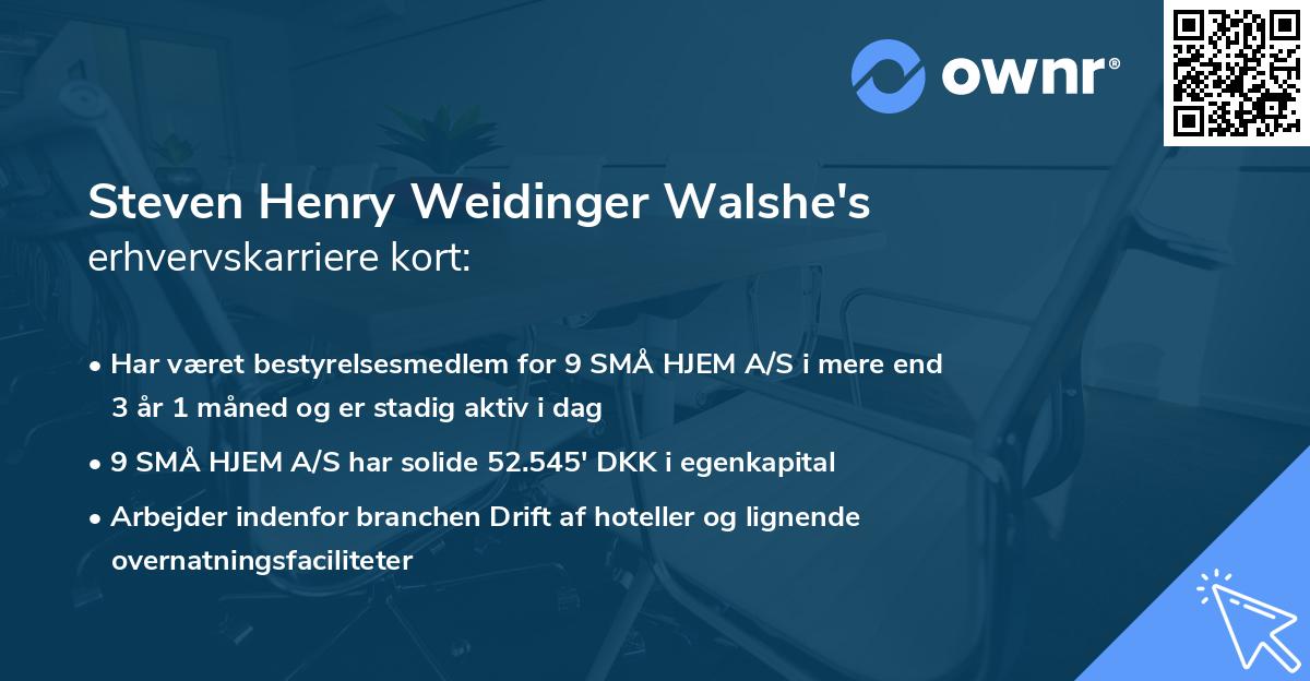Steven Henry Weidinger Walshe's erhvervskarriere kort