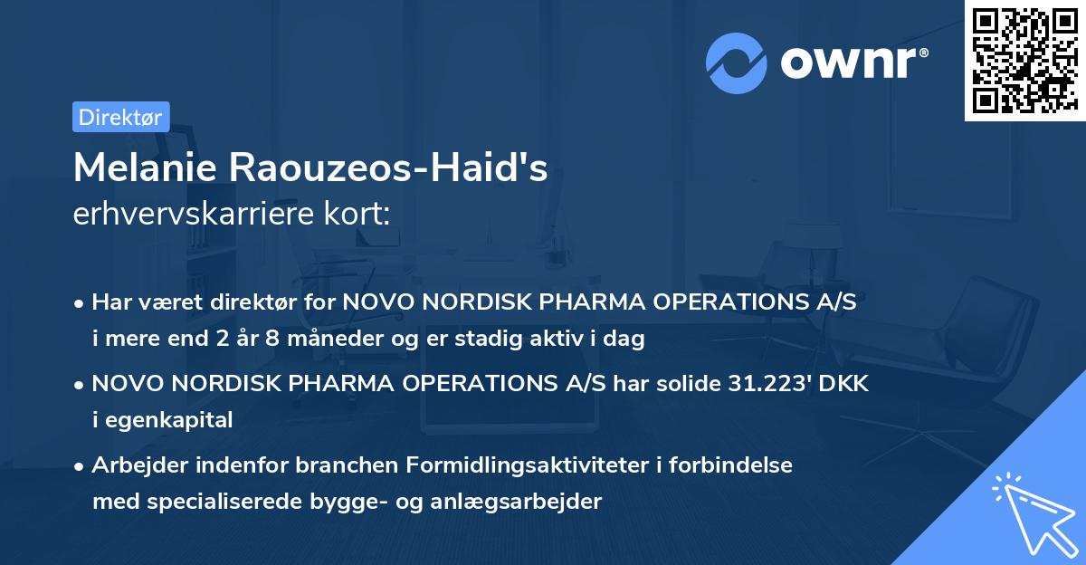 Melanie Raouzeos-Haid's erhvervskarriere kort