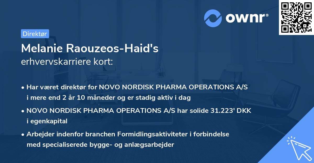 Melanie Raouzeos-Haid's erhvervskarriere kort