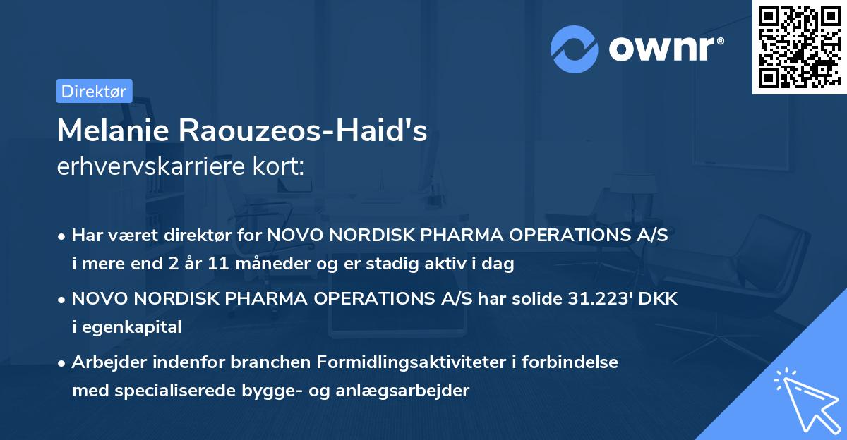 Melanie Raouzeos-Haid's erhvervskarriere kort