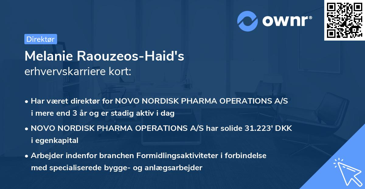 Melanie Raouzeos-Haid's erhvervskarriere kort