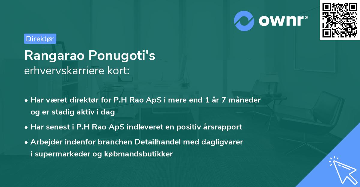 Rangarao Ponugoti's erhvervskarriere kort