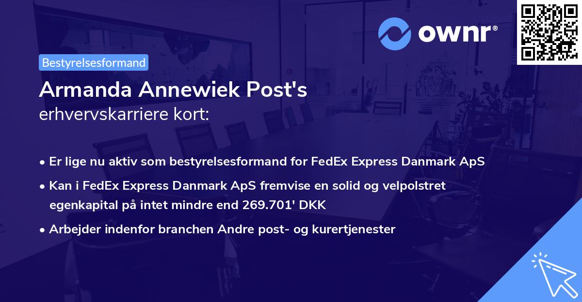 Armanda Annewiek Post's erhvervskarriere kort