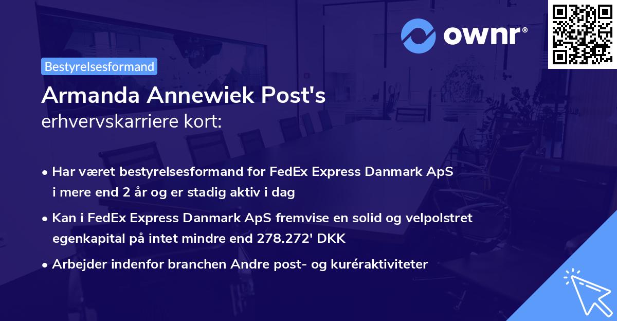 Armanda Annewiek Post's erhvervskarriere kort