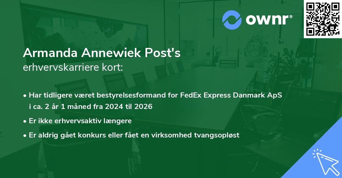Armanda Annewiek Post's erhvervskarriere kort