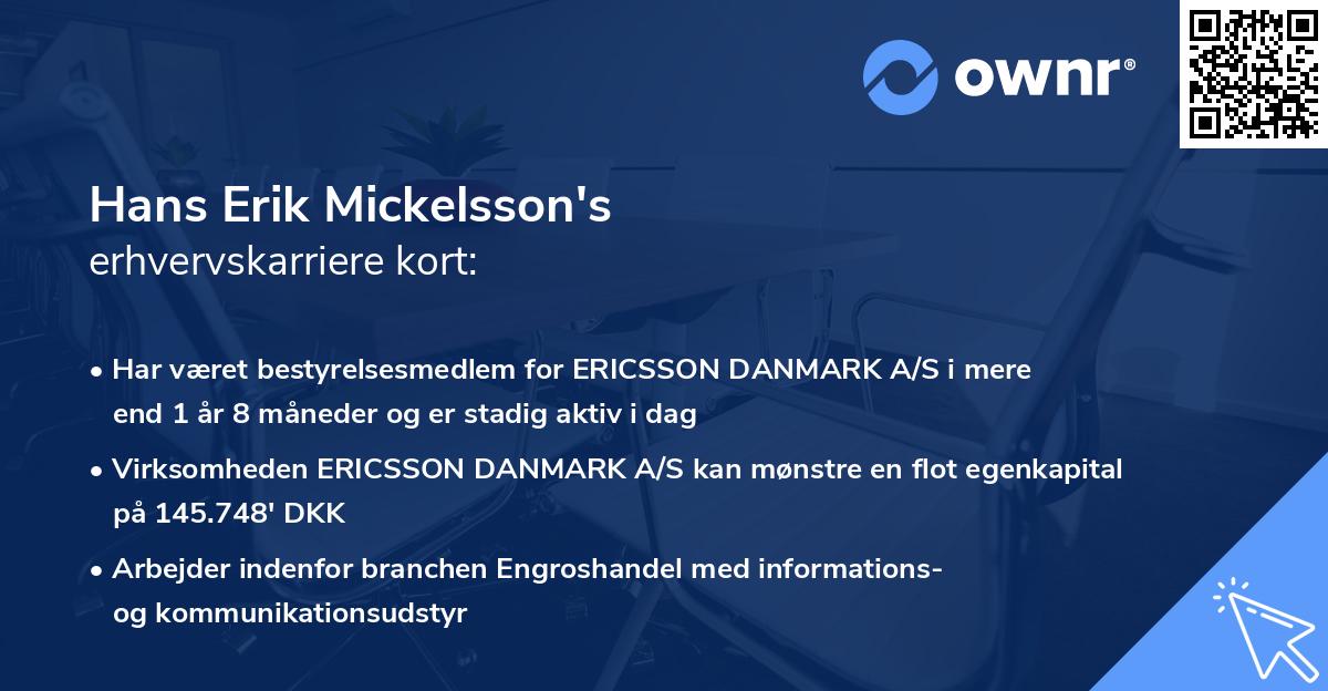 Hans Erik Mickelsson's erhvervskarriere kort
