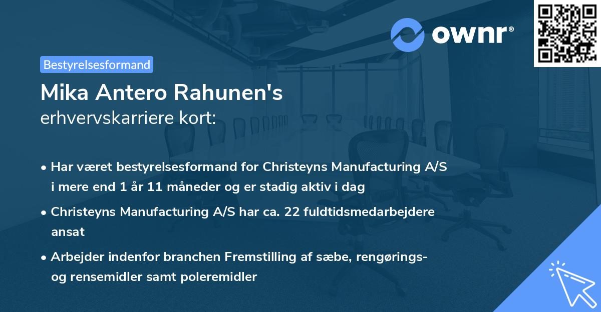 Mika Antero Rahunen's erhvervskarriere kort