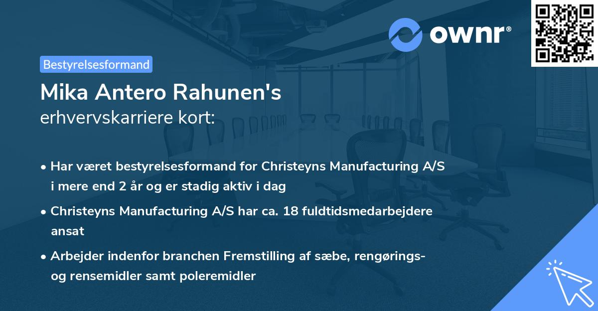 Mika Antero Rahunen's erhvervskarriere kort