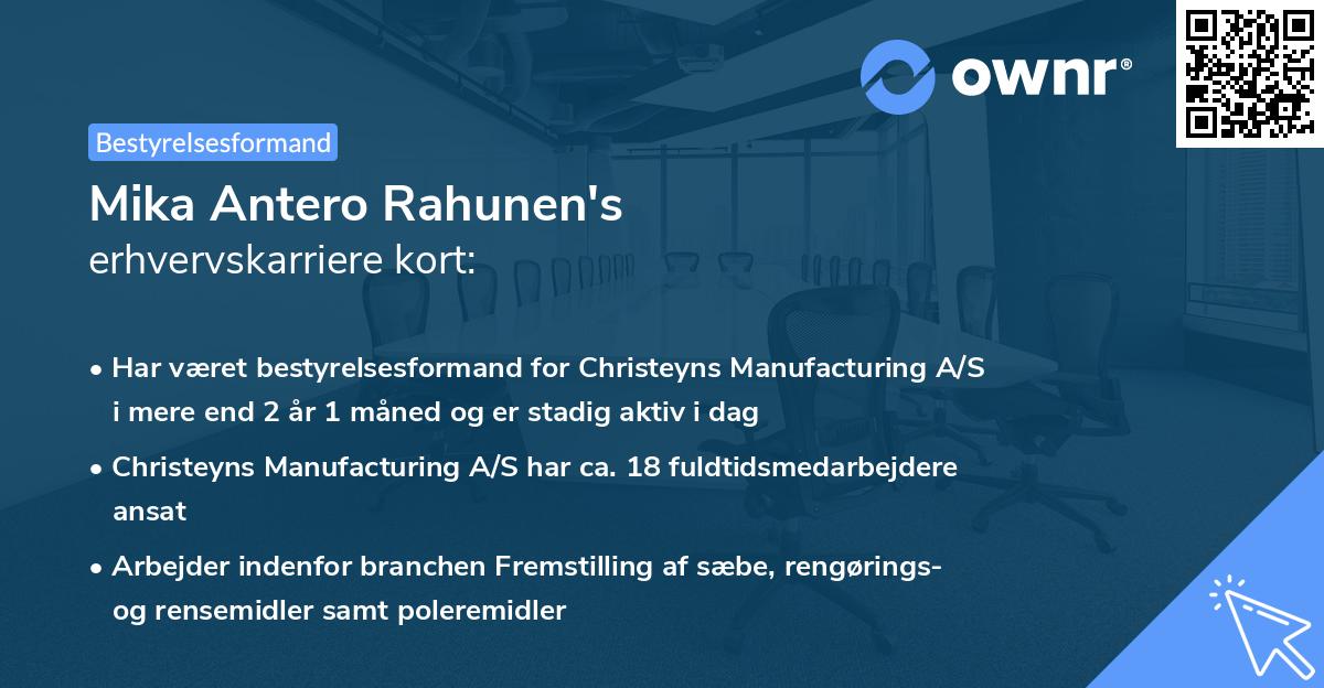 Mika Antero Rahunen's erhvervskarriere kort