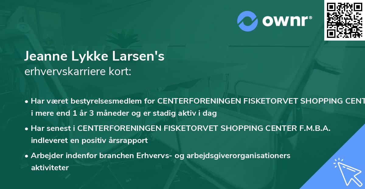 Jeanne Lykke Larsen's erhvervskarriere kort