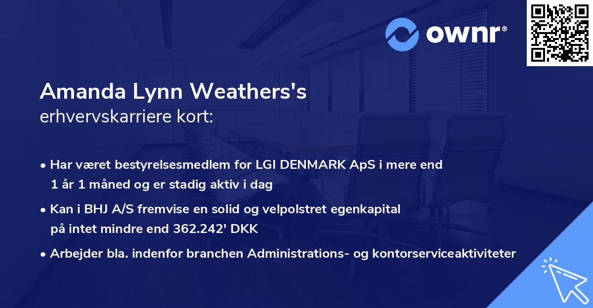 Amanda Lynn Weathers's erhvervskarriere kort