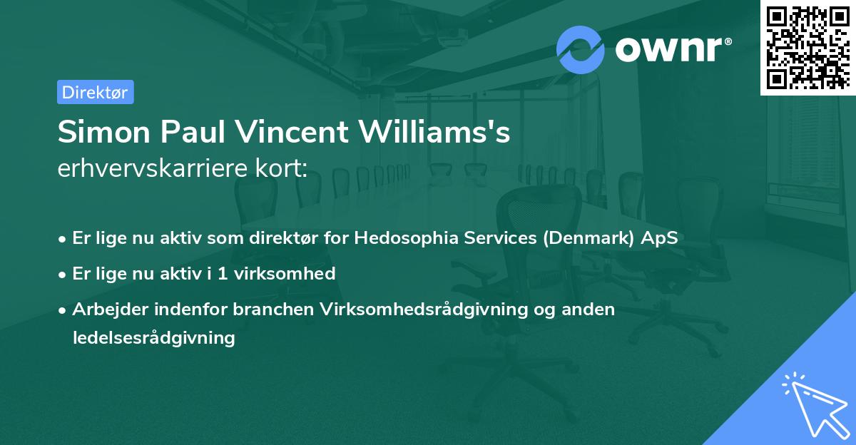 Simon Paul Vincent Williams's erhvervskarriere kort