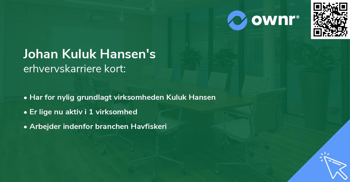 Johan Kuluk Hansen's erhvervskarriere kort