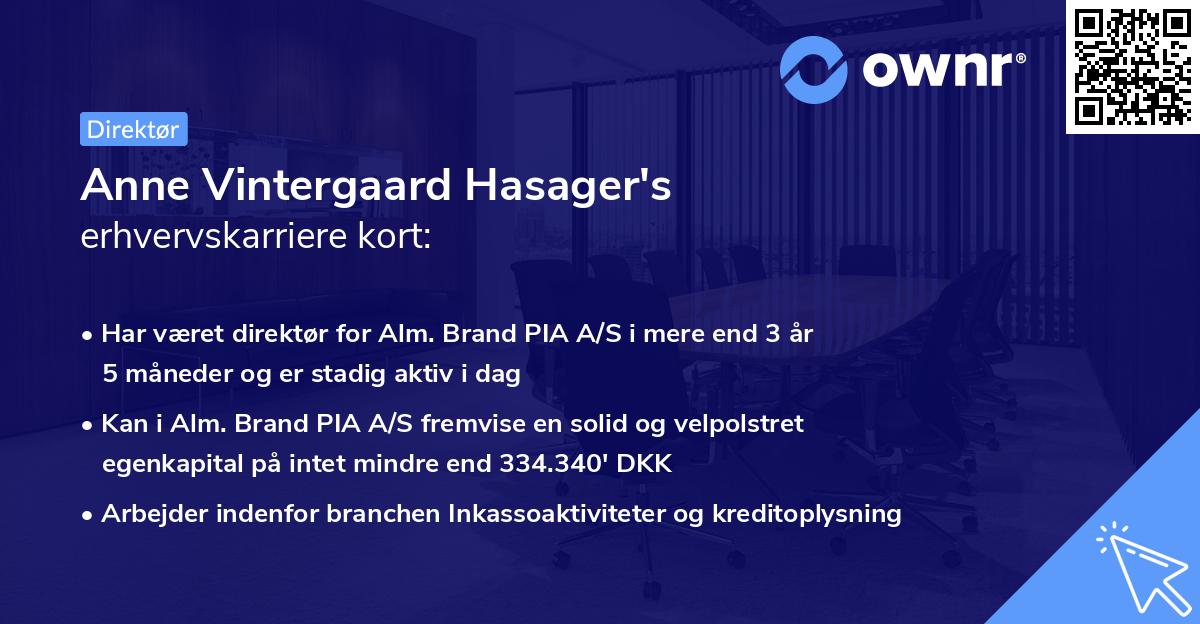 Anne Vintergaard Hasager's erhvervskarriere kort
