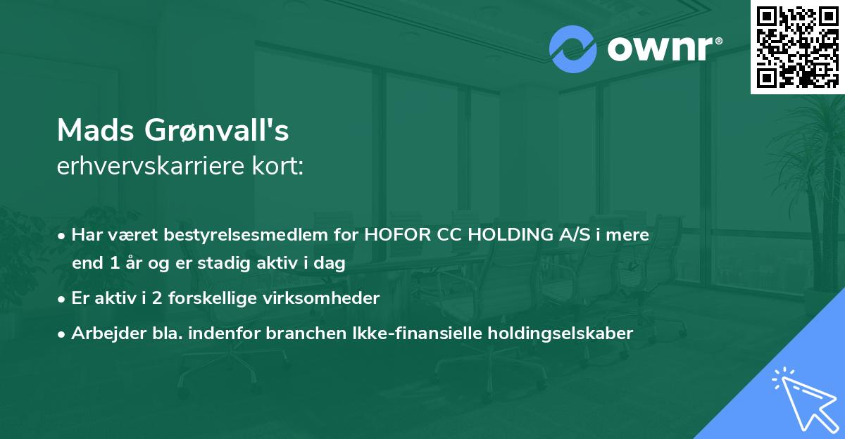 Mads Grønvall's erhvervskarriere kort