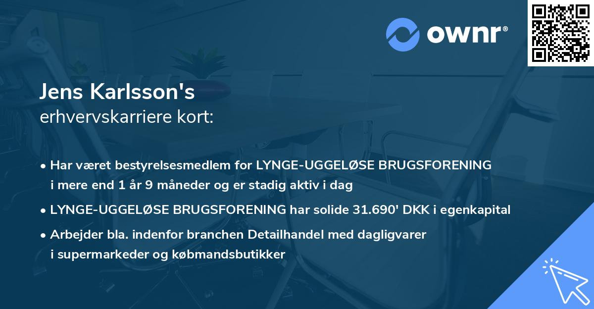 Jens Karlsson's erhvervskarriere kort