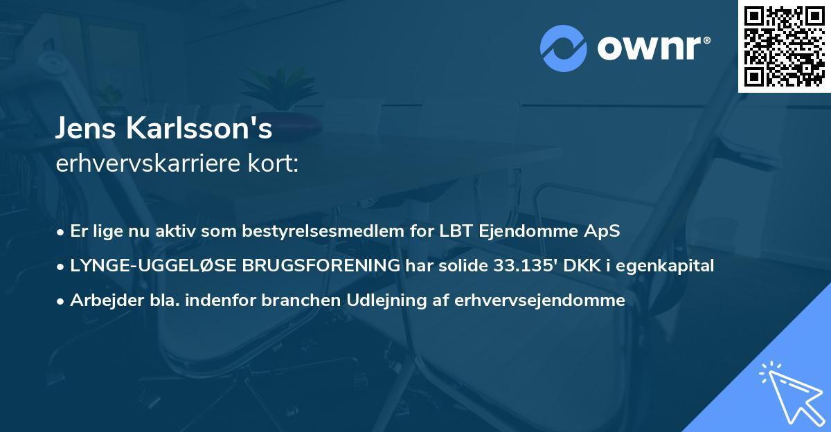 Jens Karlsson's erhvervskarriere kort