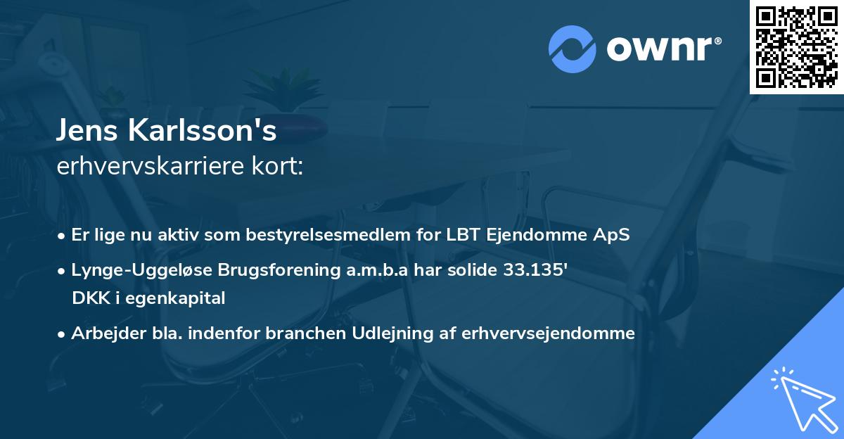 Jens Karlsson's erhvervskarriere kort