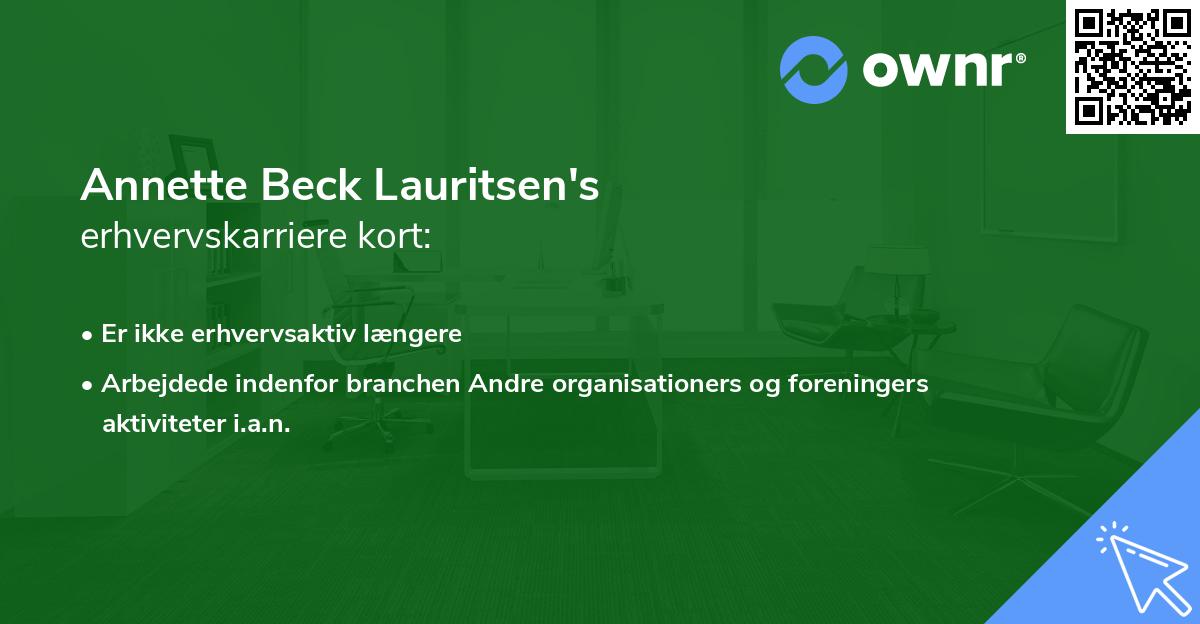 Annette Beck Lauritsen's erhvervskarriere kort
