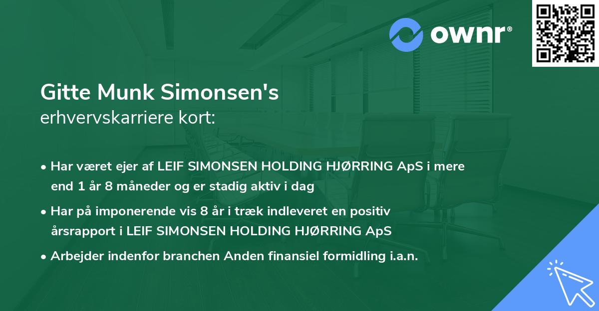 Gitte Munk Simonsen's erhvervskarriere kort