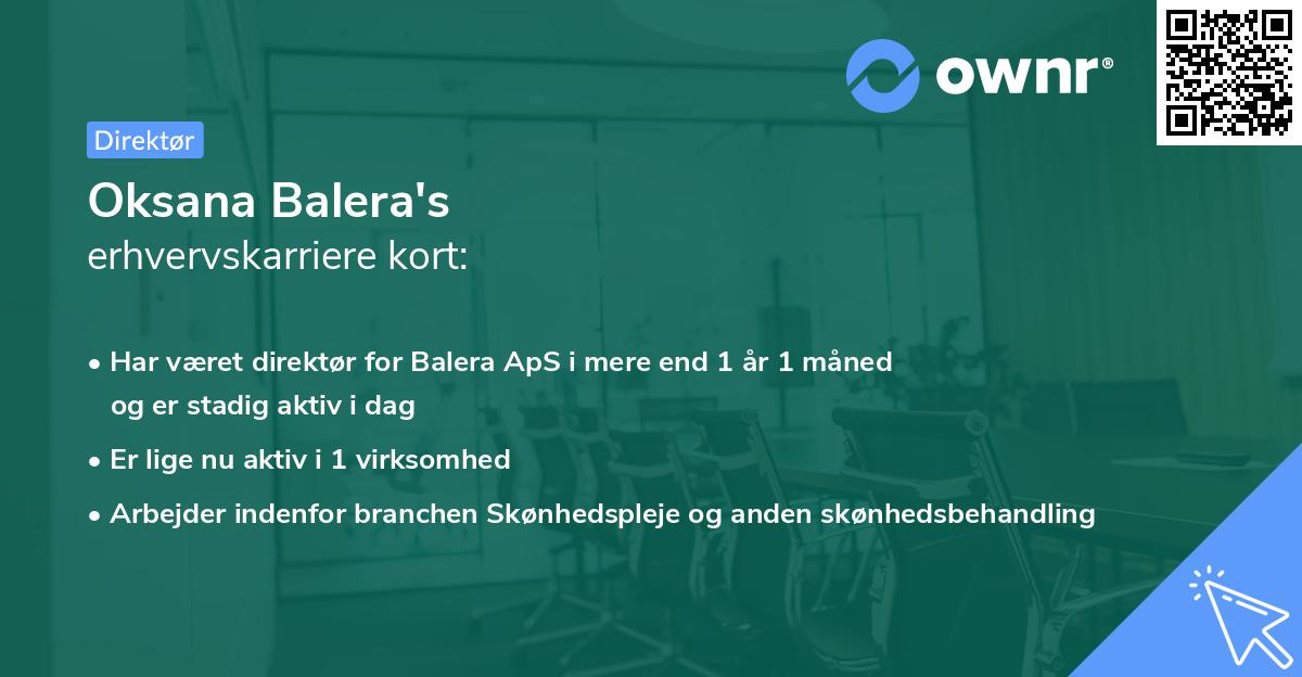 Oksana Balera's erhvervskarriere kort