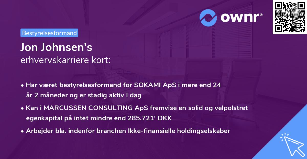 Jon Johnsen's erhvervskarriere kort