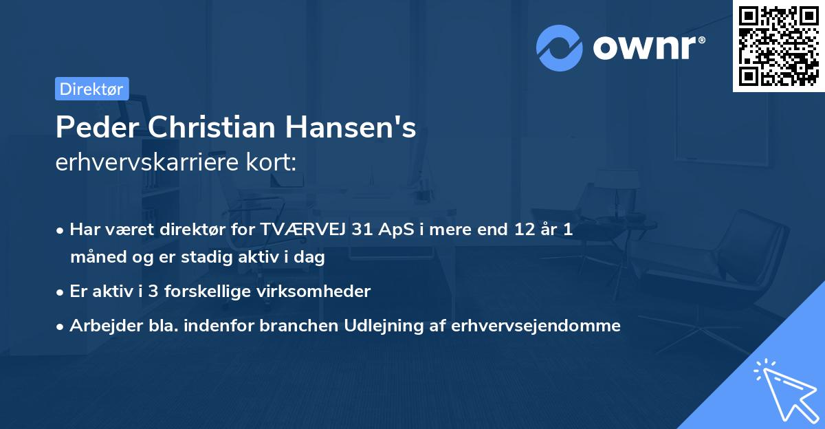 Peder Christian Hansen's erhvervskarriere kort