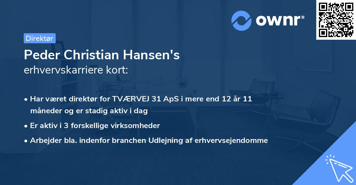 Peder Christian Hansen's erhvervskarriere kort