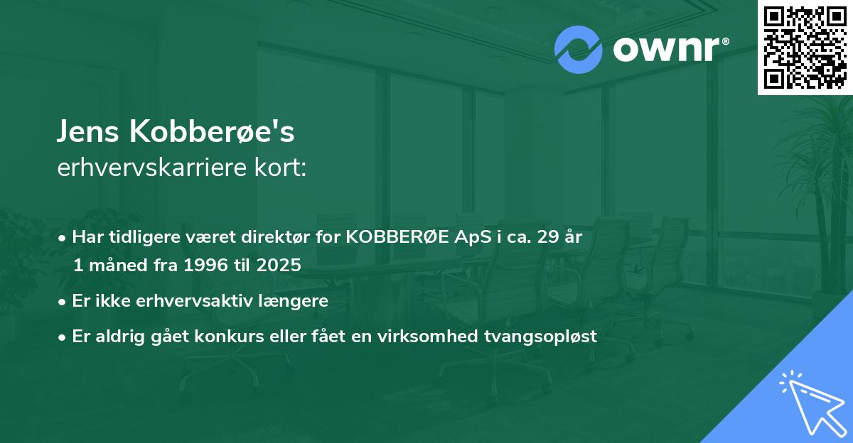 Jens Kobberøe's erhvervskarriere kort