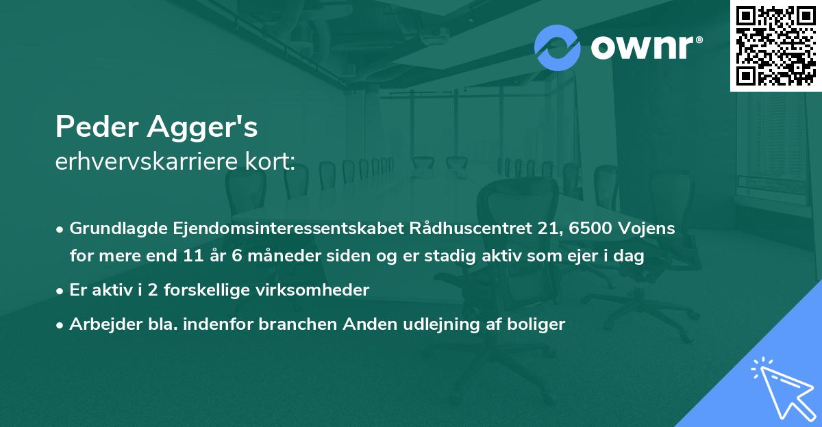 Peder Agger's erhvervskarriere kort
