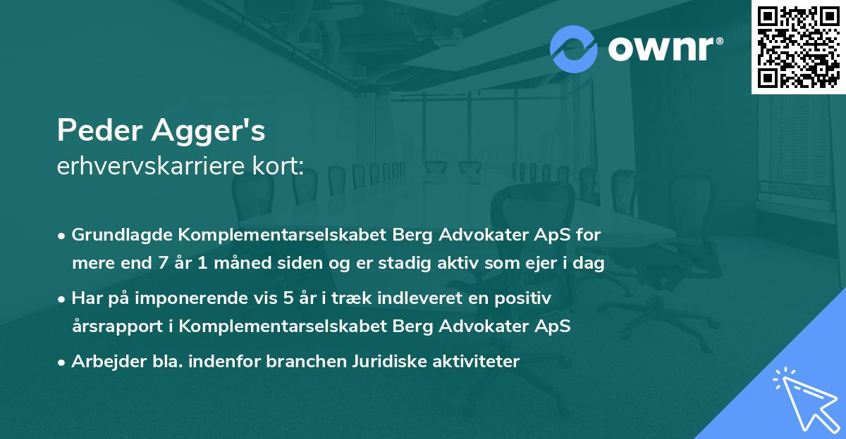 Peder Agger's erhvervskarriere kort
