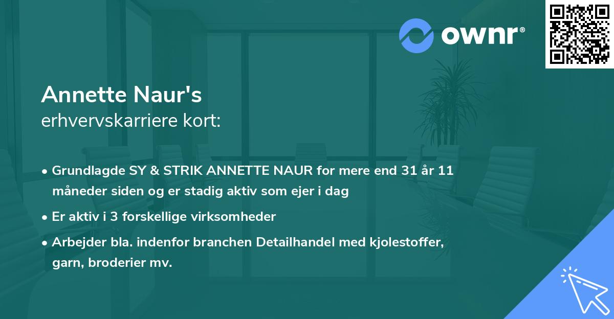 Annette Naur's erhvervskarriere kort