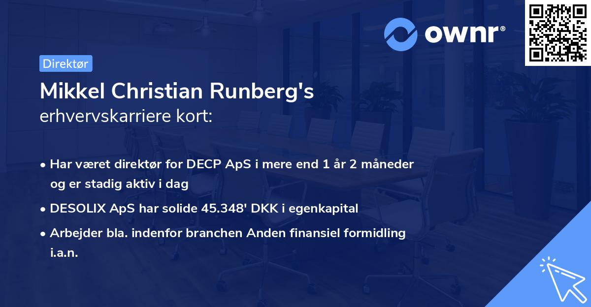 Mikkel Christian Runberg's erhvervskarriere kort