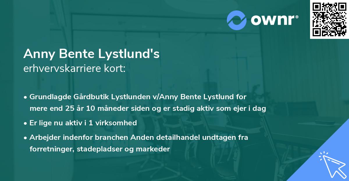 Anny Bente Lystlund's erhvervskarriere kort