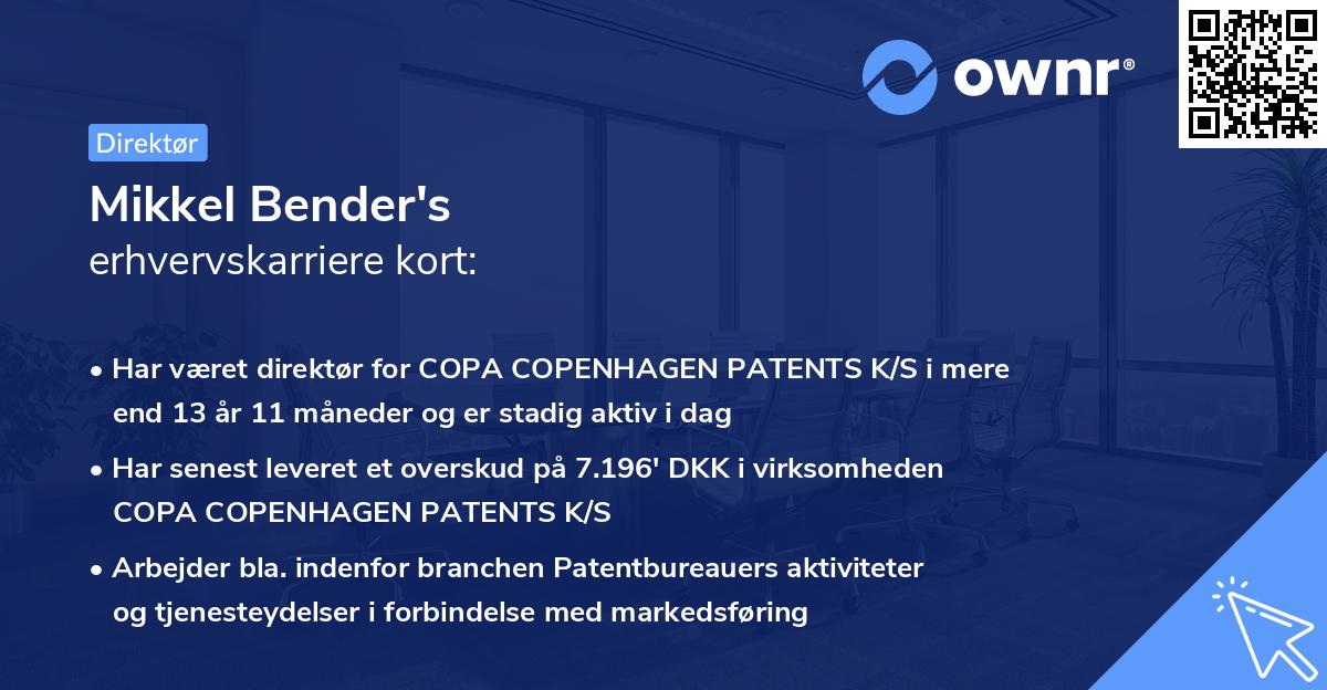 Mikkel Bender's erhvervskarriere kort
