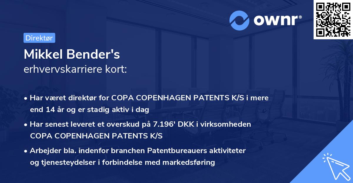 Mikkel Bender's erhvervskarriere kort