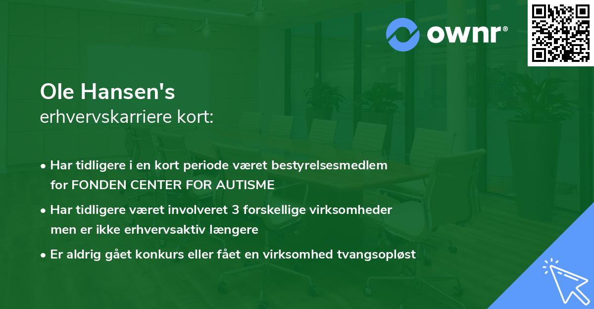 Ole Hansen's erhvervskarriere kort
