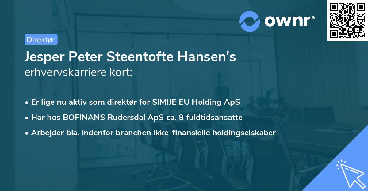 Jesper Peter Steentofte Hansen's erhvervskarriere kort