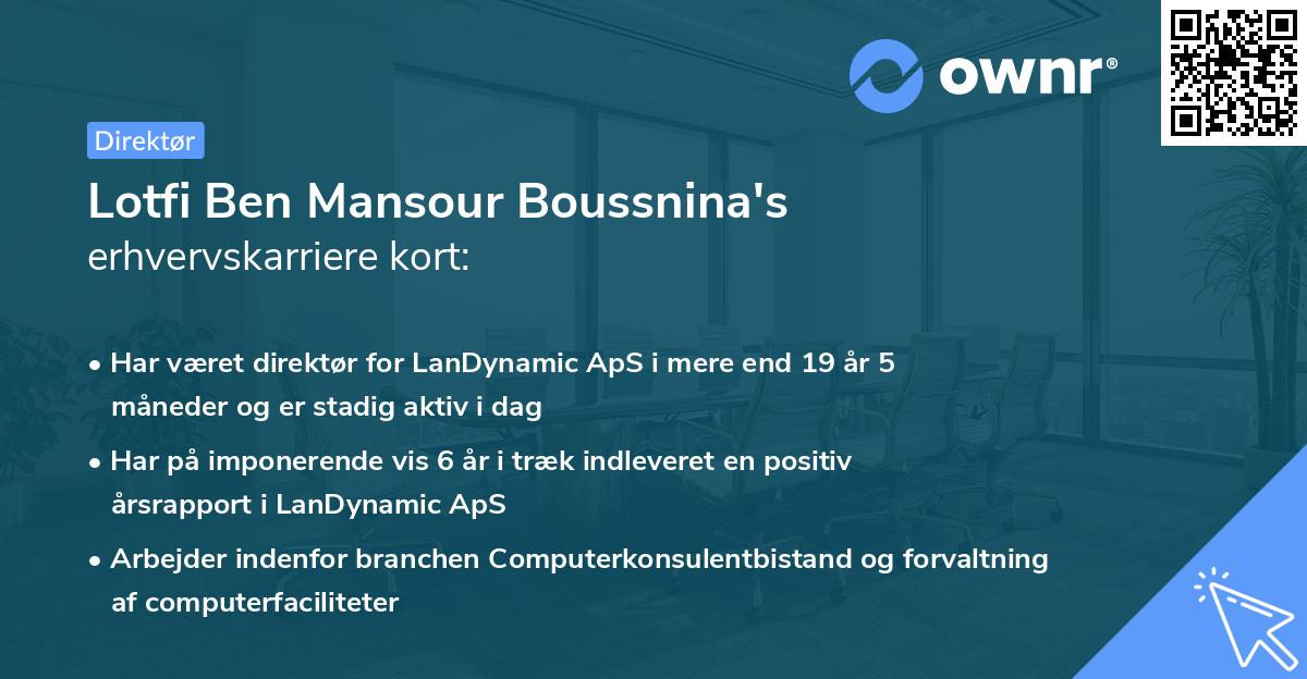 Lotfi Ben Mansour Boussnina's erhvervskarriere kort