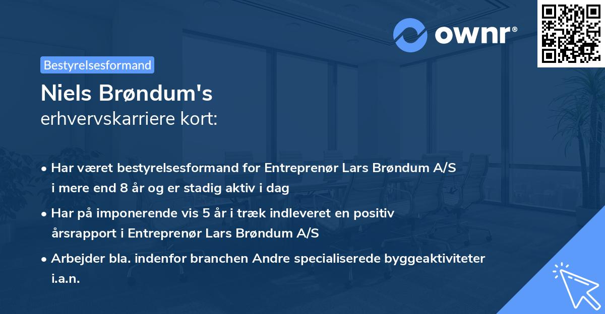Niels Brøndum's erhvervskarriere kort