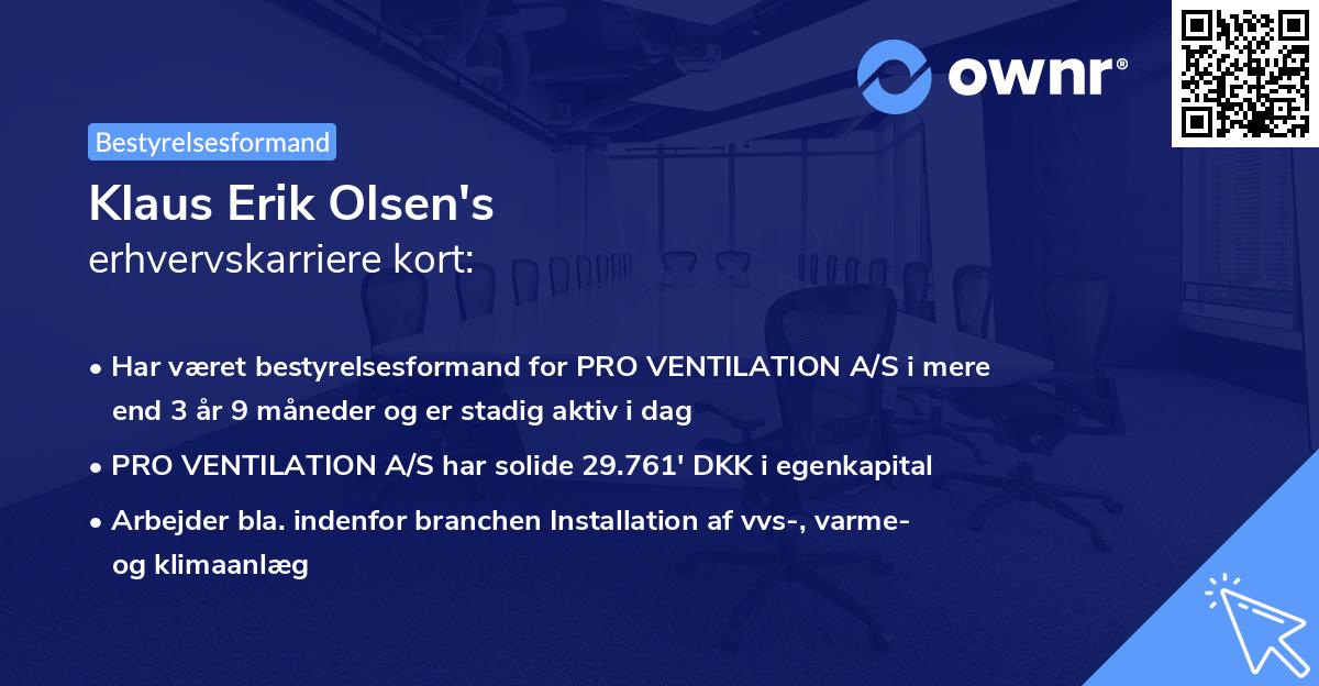 Klaus Erik Olsen's erhvervskarriere kort