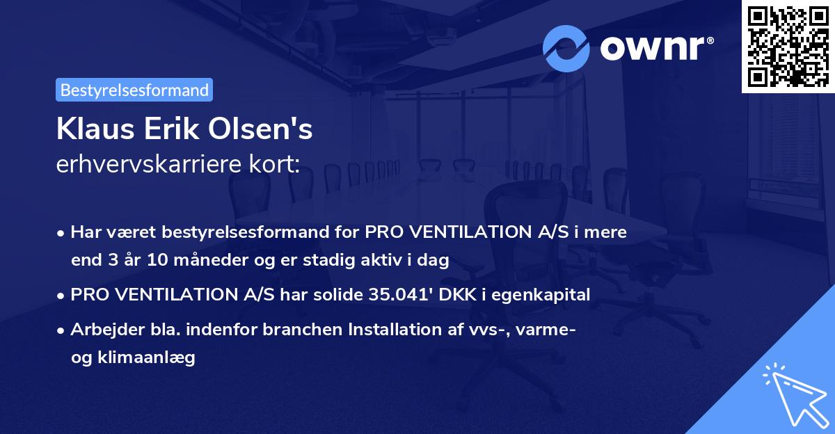 Klaus Erik Olsen's erhvervskarriere kort